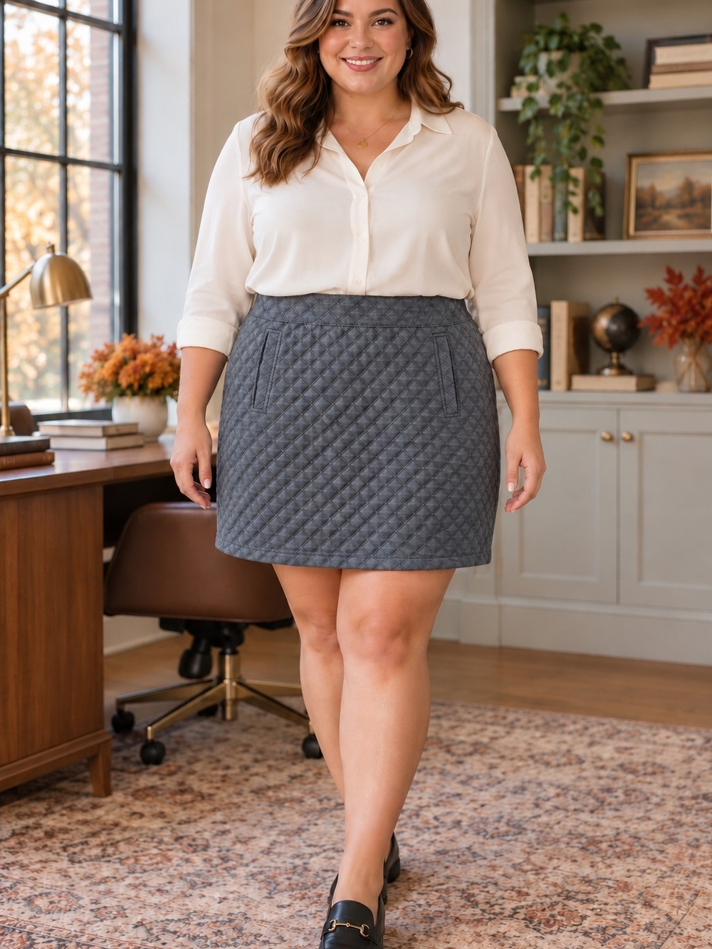 LOFT Plus Gray Quilted Skirt Size 18 Preppy Office Minimalist Fall Stretch